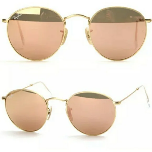 New - Ray-Ban Round Metal Pink Mirror Lenses GoldFrame RB3447 Men /Women New